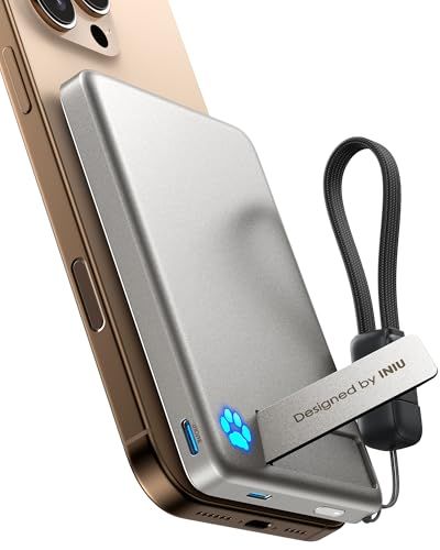 INIU MagSafe対応 10000mAh 薄型 Qi2認証 【最大出力有線30W・ワイヤレス充電15W】マグネット式 マグセーフ対応 USB C入出力対応 軽量 小型 折りたたみ式スタンド 3台同時充電可能 ポータブル充電器 iPhon 932fc145