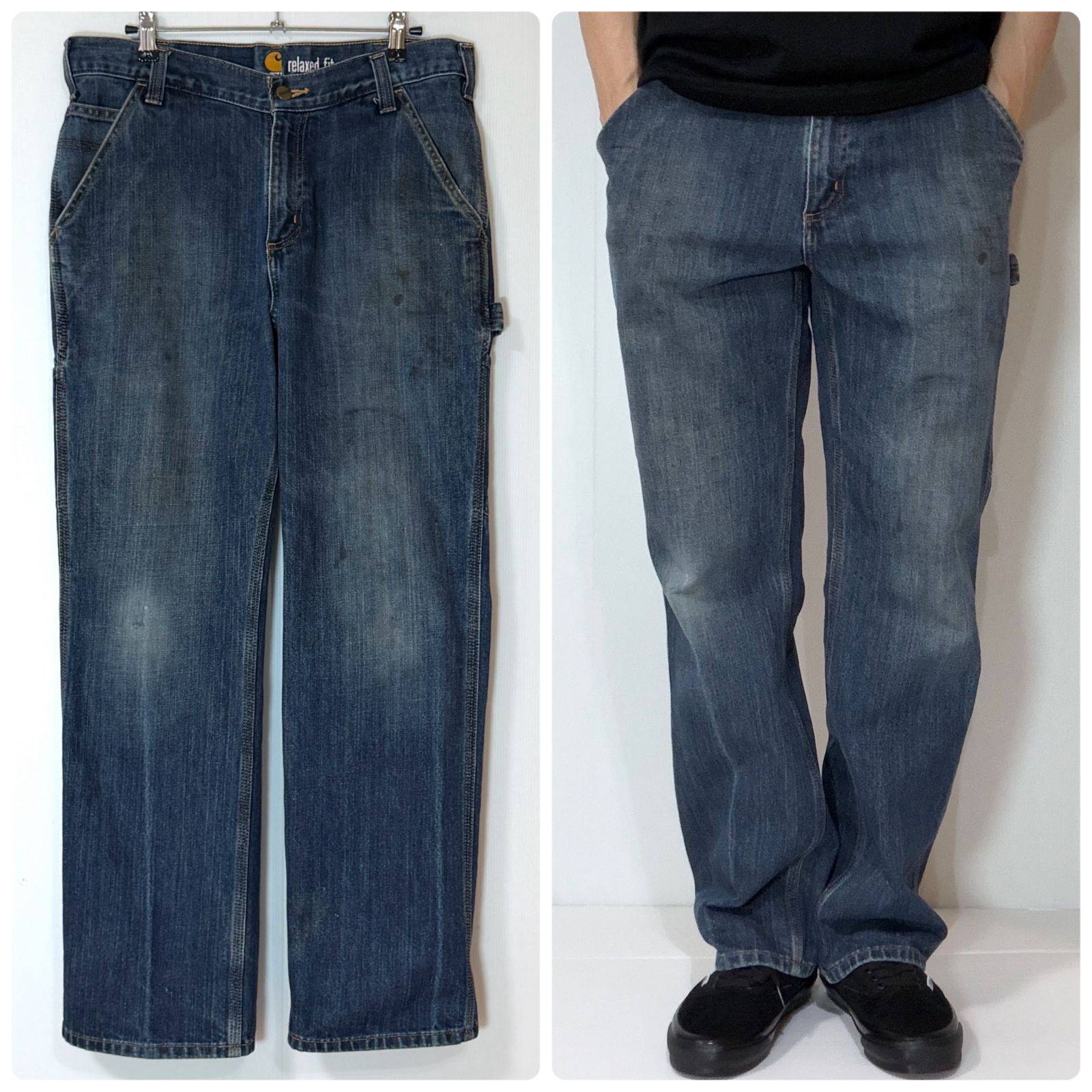 極上フェード Carhartt カーハート シングルニー デニムペインター