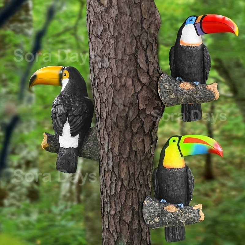 ガーデンオブジェ オオハシ 鳥 バード オーナメント カラフル くちばし アート彫刻 かわいい おしゃれ ナチュラル 北欧 モダン インテリア 北欧 ガーデニング 庭 木 ディスプレイ 吊り下げ式 黄色いくちばし 屋内 屋外 中庭用 ギフト 1個