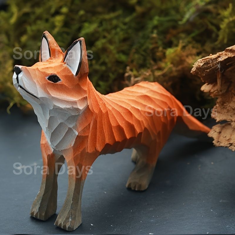 置物 木彫りキツネ 狐 フォックス アニマルオブジェ 動物置物 ウッドオブジェ かわいい おしゃれ ナチュラル 北欧 モダン シンプル 高級感 インテリア 北欧 ホームオフィス 書斎 卓上ディスプレイ ギフト ホリデープレゼント 1点 手作り リンデンウッド