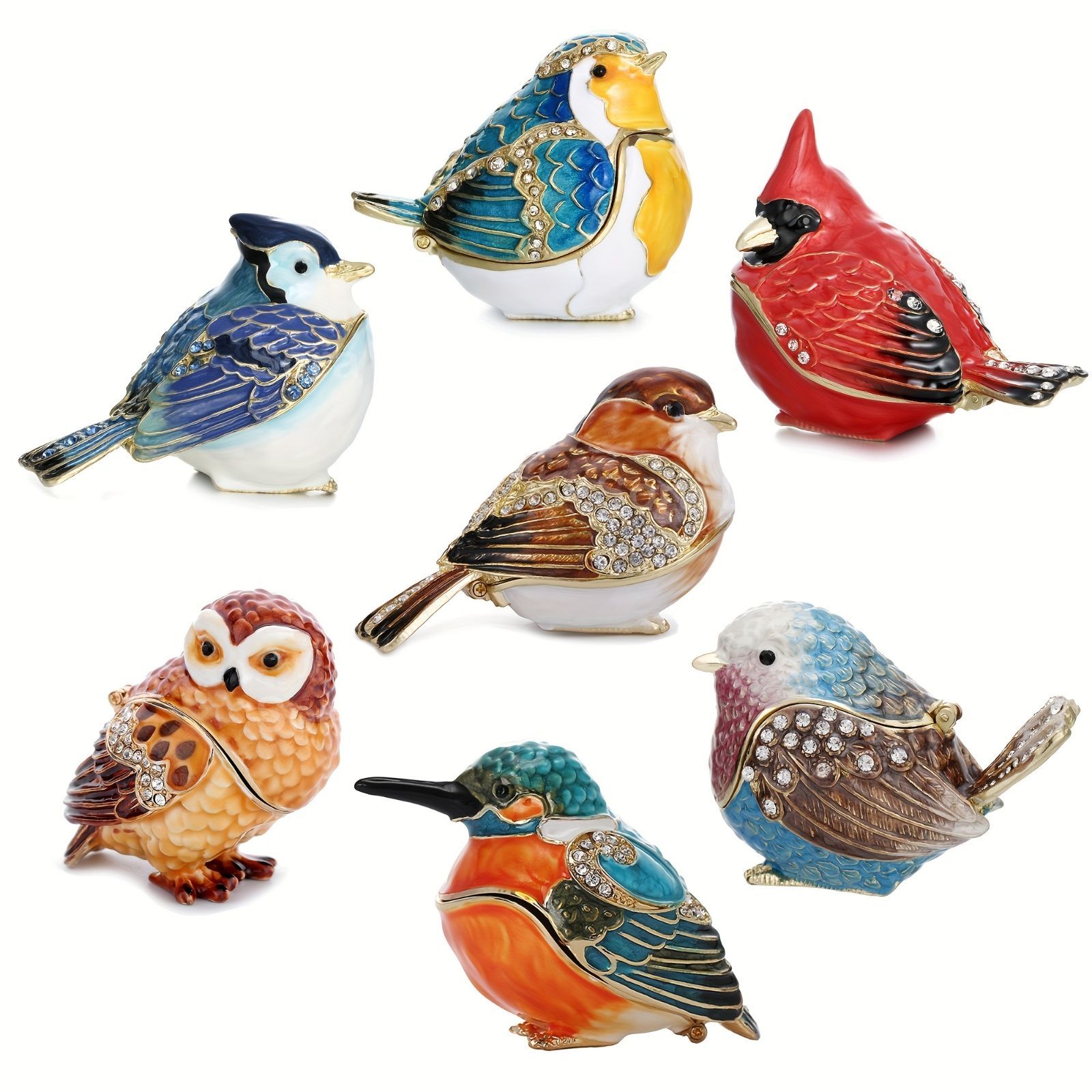 置物 鳥 フクロウ ジュエリーボックス 宝石箱 アクセサリーケース エナメル カラフル フィギュリン オーナメント かわいい おしゃれ ナチュラル アンティーク調 ビンテージ風 インテリア 北欧 収集 コレクション ハンギング式 メタル製