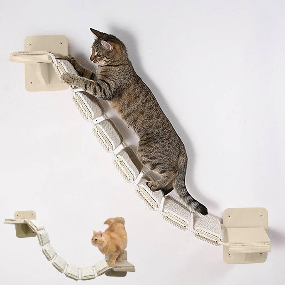 Bonarca 猫用 ステップ 木製 はしご キャットウォーク はしご付き 壁付け はしご幅16×長さ100cm キャットステップ 猫 DIY 壁付け 猫家具 室内用 猫棚 遊び場 ストレス解消 BCWH-16100Y 71fd0096