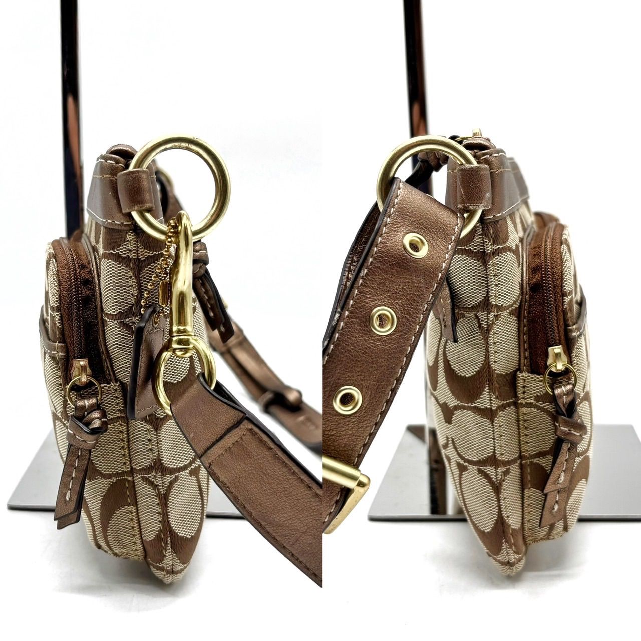 良品】coach y2k signature shoulderbag pocket canvas brown×beige 