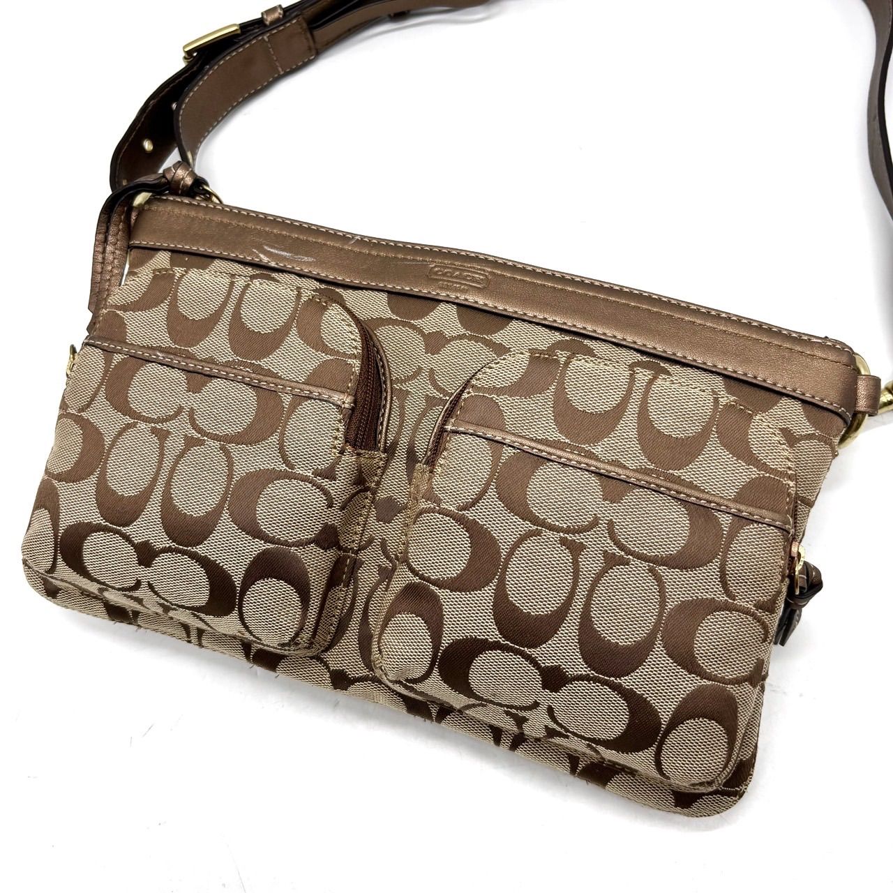 【良品】coach y2k signature shoulderbag pocket canvas brown×beige unisex コーチ ショルダーバッグ