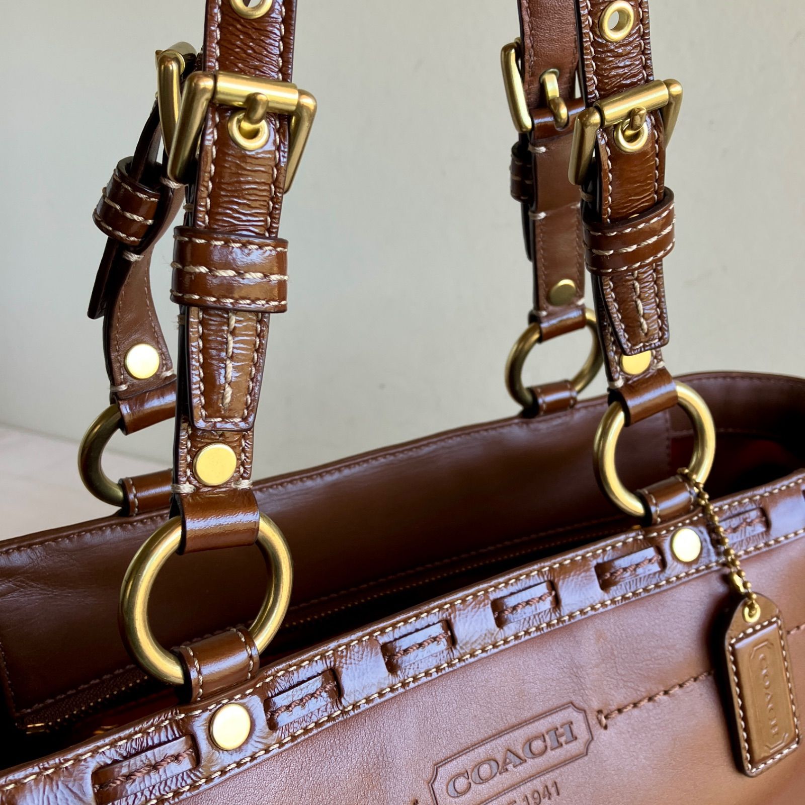 Coach Vintage Gallery Tan Brown Leather Laced Shoulder Tote Bag 
