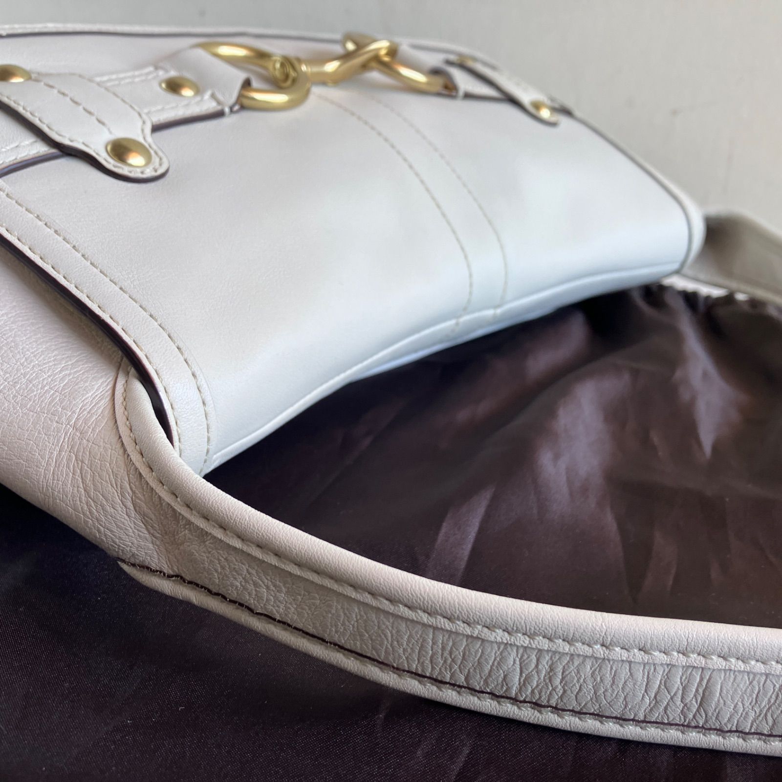 Coach Vintage Ergo Belted Flap Smooth Ivory Leather Shoulder Bag 
