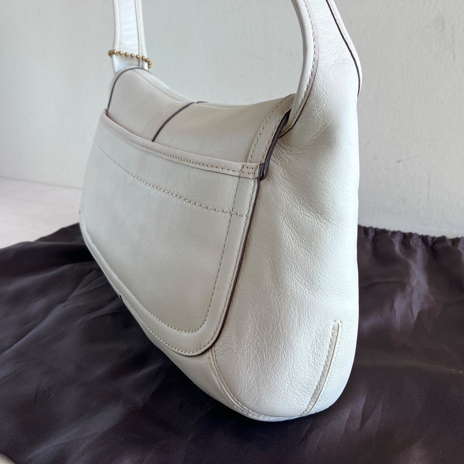 Coach Vintage Ergo Belted Flap Smooth Ivory Leather Shoulder Bag 