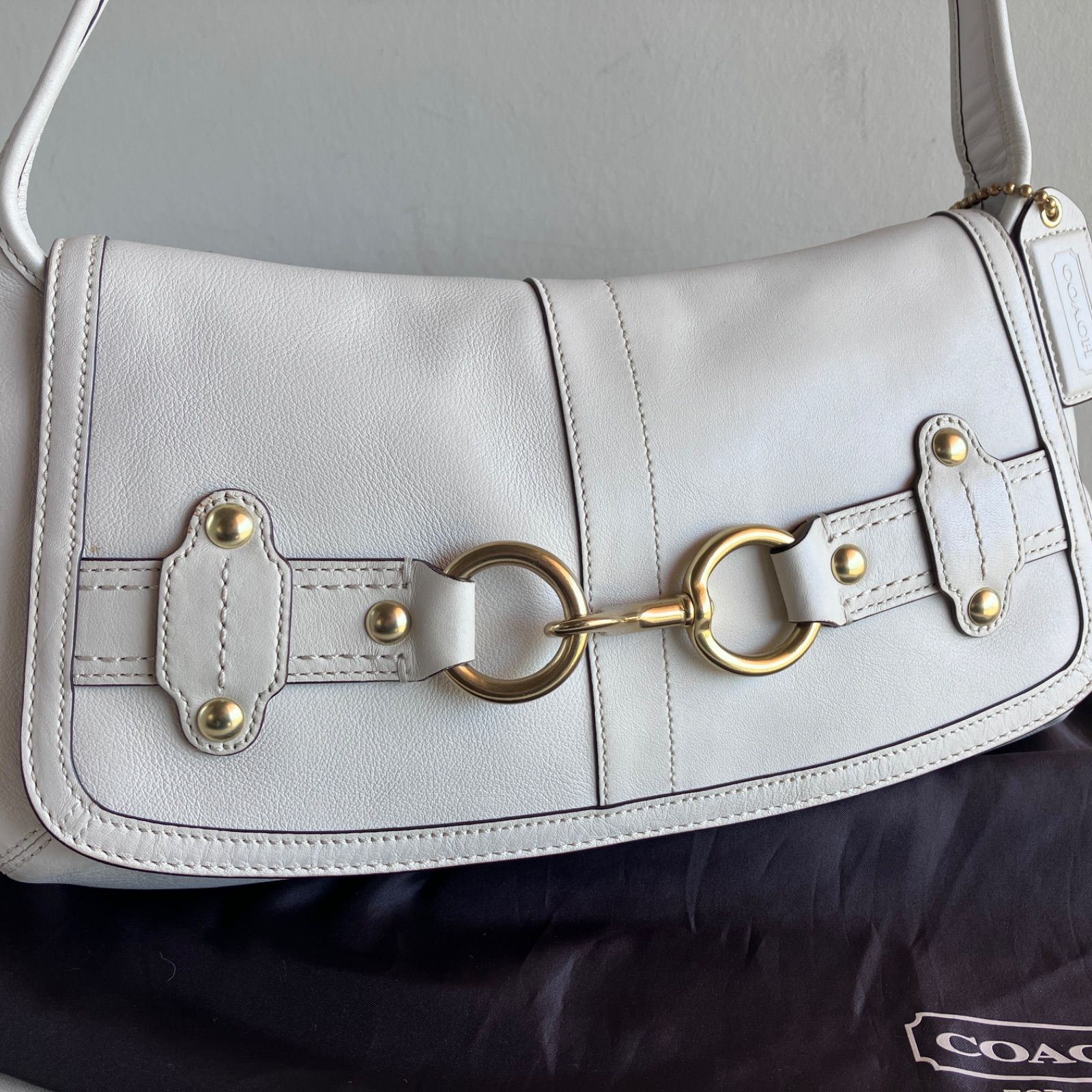 Coach Vintage Ergo Belted Flap Smooth Ivory Leather Shoulder Bag 