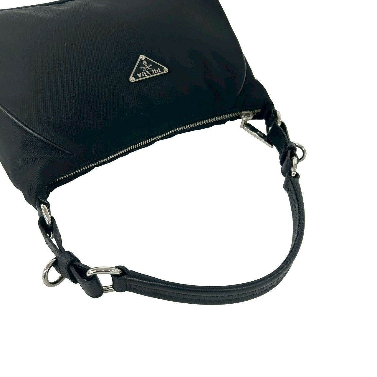 極 美品 PRADA プラダ 三角ロゴ 金具 ナイロン レザー 本革 ワン