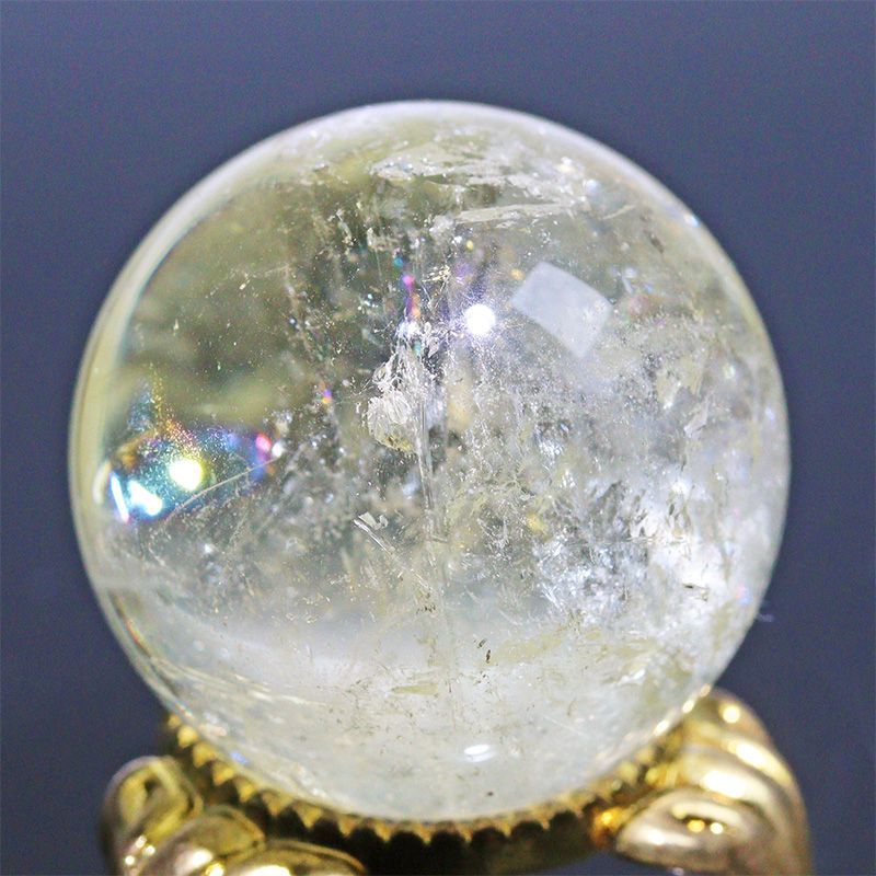 D471-26〕約30mm シトリン 虹入り スフィア Citrine 丸玉 黄水晶 置物