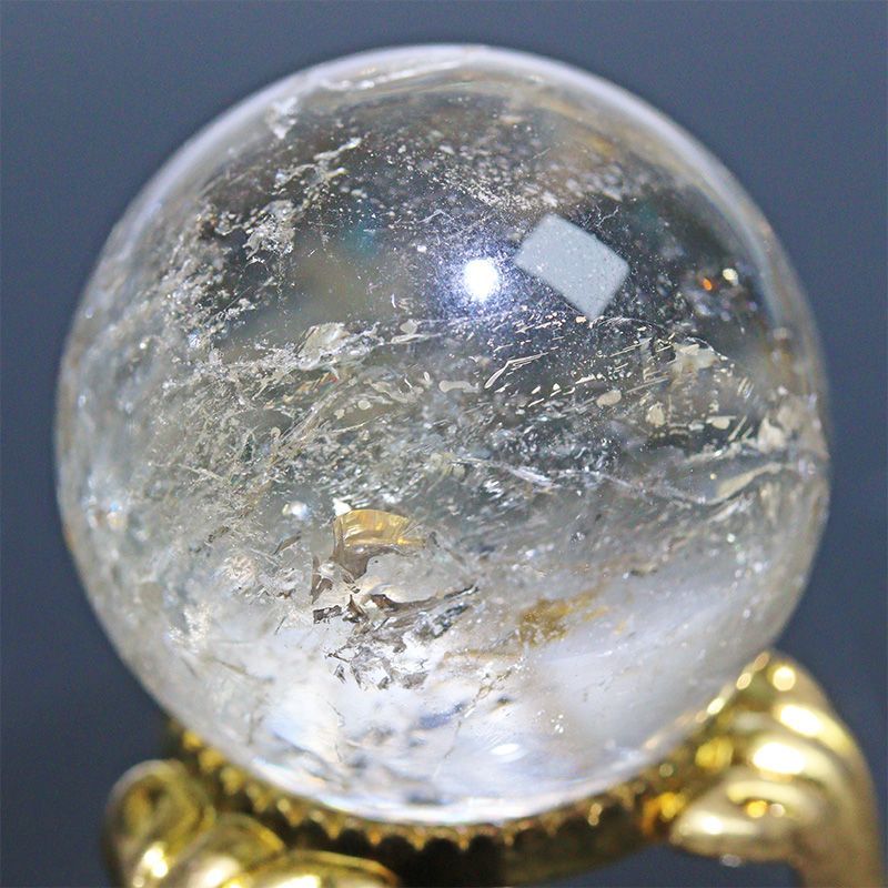 D471-25〕約30mm シトリン 虹入り スフィア Citrine 丸玉 黄水晶 置物