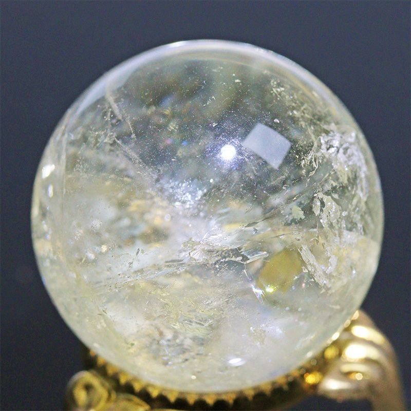 D471-26〕約30mm シトリン 虹入り スフィア Citrine 丸玉 黄水晶 置物