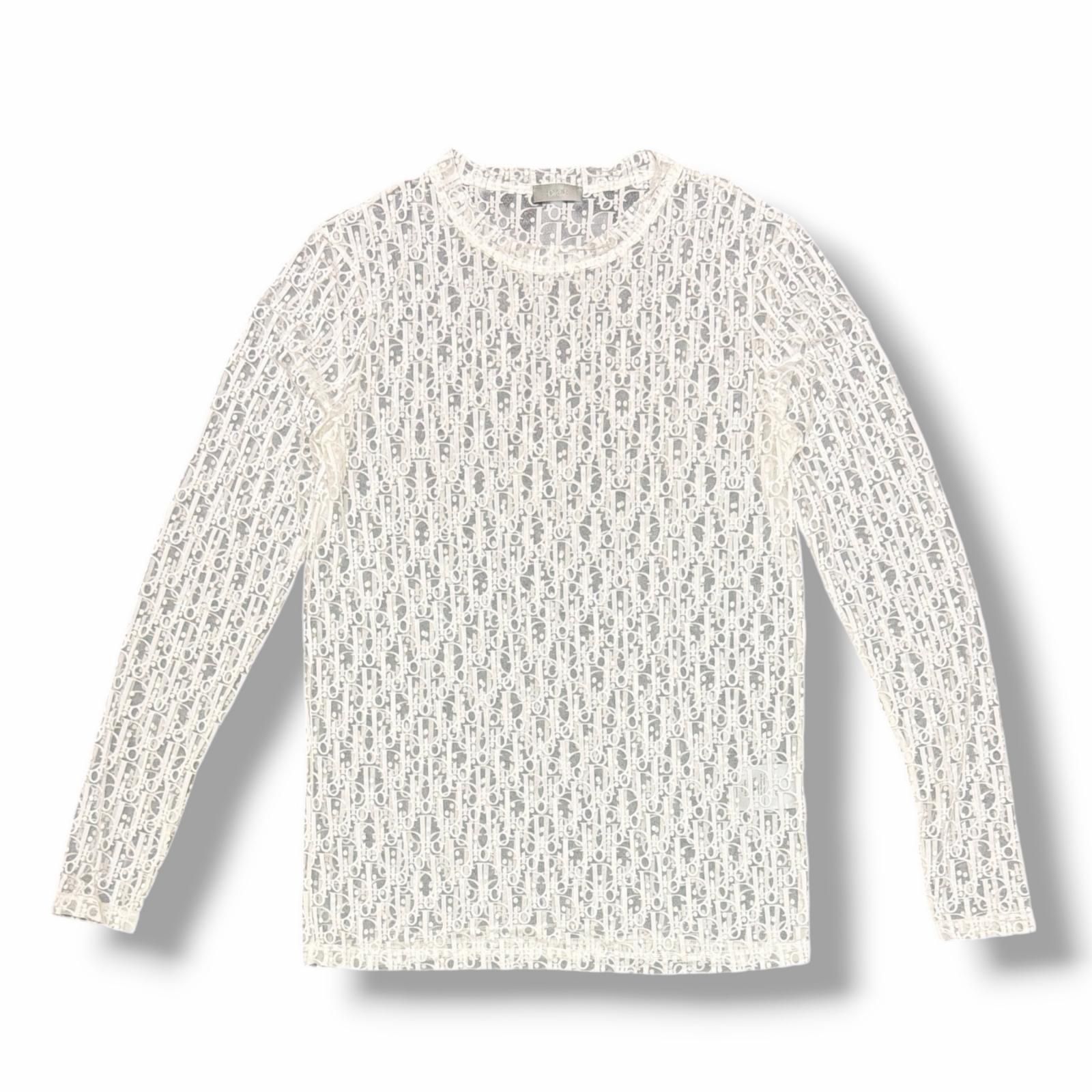 国内正規 Dior オブリークシースルーカットソー シア長袖Tシャツ ディオール 183J655A0537 ホワイト S （9939M）