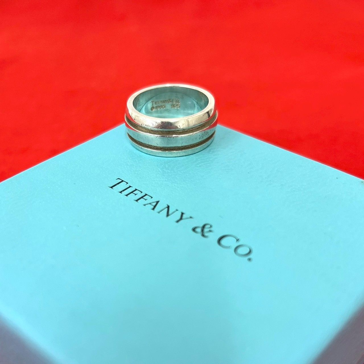 極 美品 TIFFANY&Co. ティファニー グルーブド ダブルライン リング シルバー925 14号 指輪 アクセサリー シルバー 89002