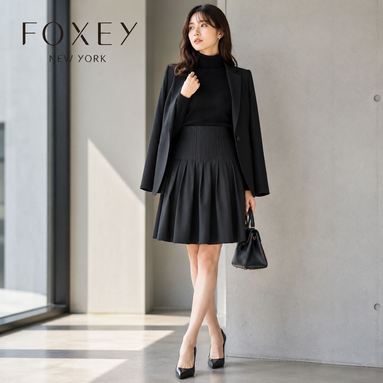 【タイムセール】FOXY NEWYORK 40 スカート　黒　美品 美品】FOXEY NEW YORK / リトルタックスカート 40 「9号（M相当