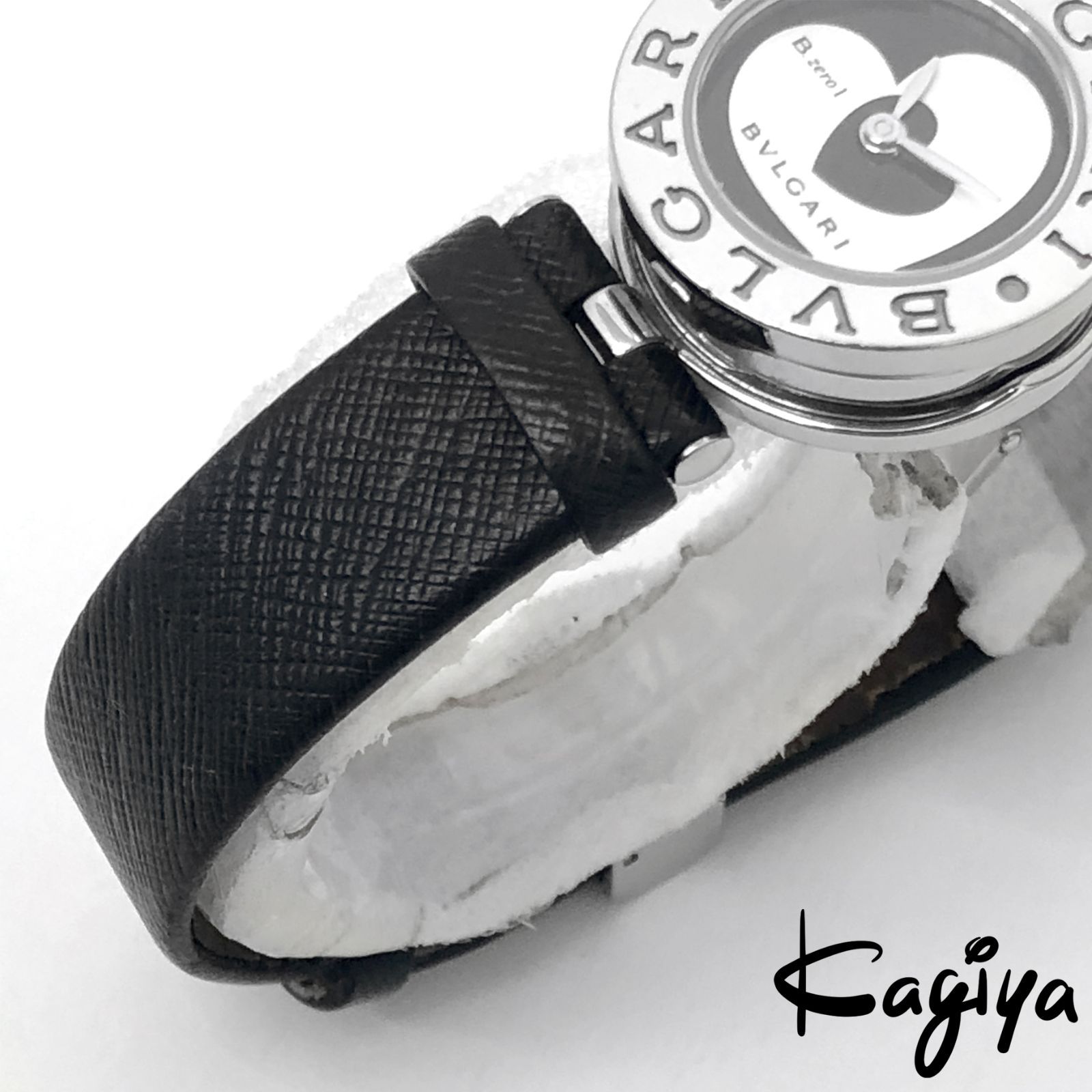 再値下げ☆BVLGARI 腕時計 シルバー ブラックレザー　ダブルハート希少 BVLGARI ブルガリ B-zero1 ビーゼロ1 ダブルハート BZ22S レディース