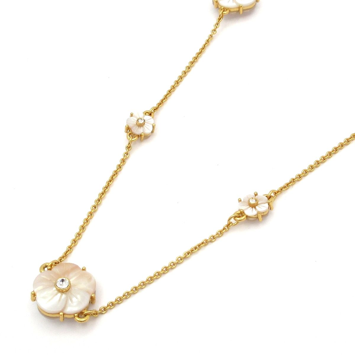 Kate spade(ケイトスペード) ネックレス美品 - ゴールド×ホワイトシェル×クリア フラワー(花)