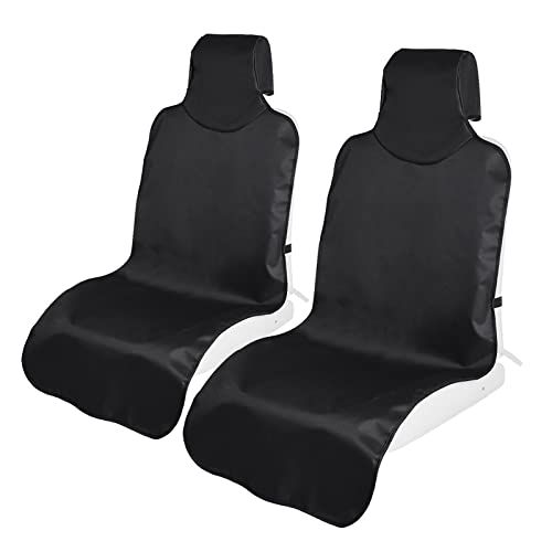 【新品】TanYooカーシートカバー 防水シートカバー 前席用 軽/普通車適用 ずれにくい ヘッドレスト部と座面部一体化 エプロンタイプ シート保護 バックル付き 継ぎ目強化改良 ブラック フロント 2枚 (2PCS) 37f534d7