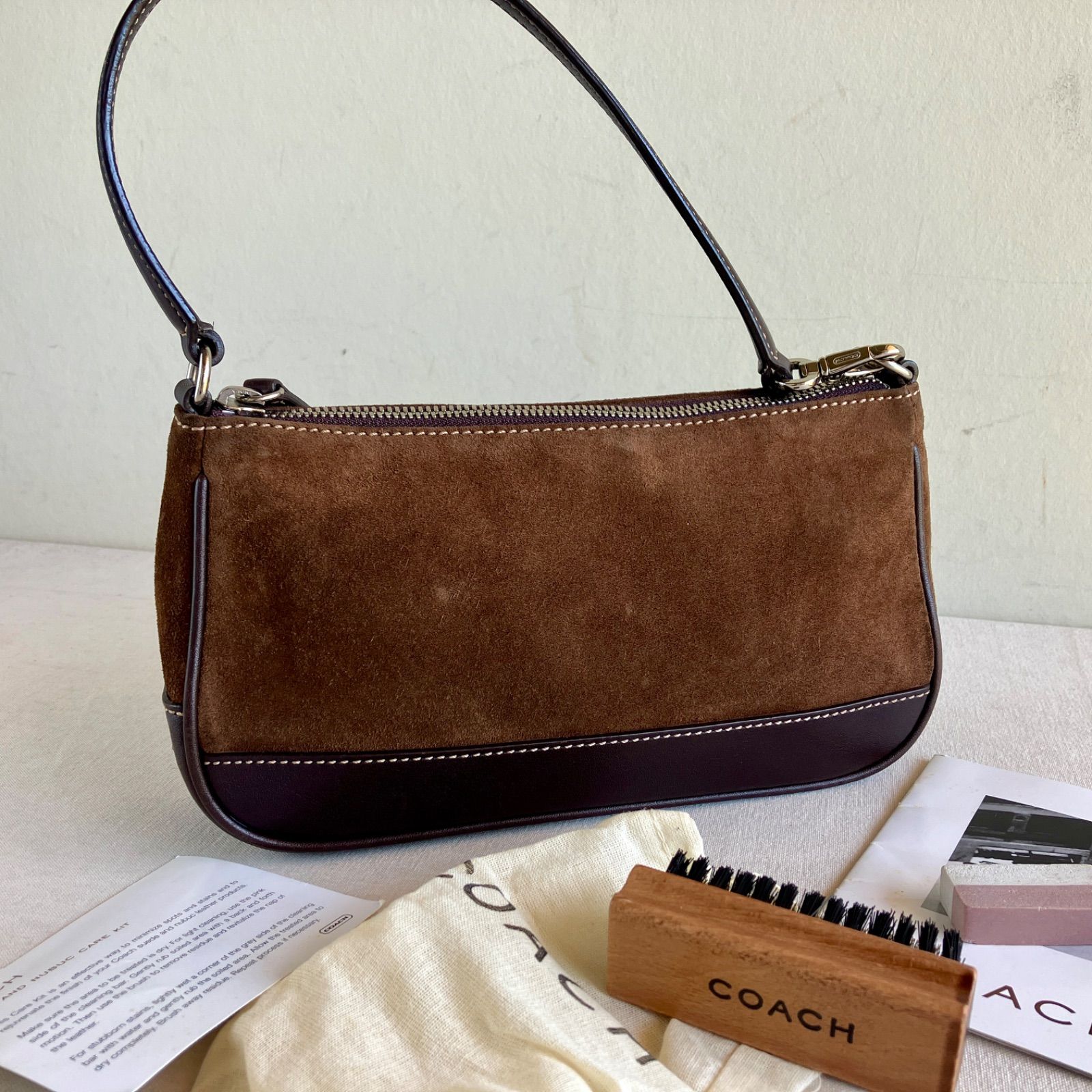 Coach Vintage Hampton Demi Suede Baguette Mini Shoulder Bag Purse 
