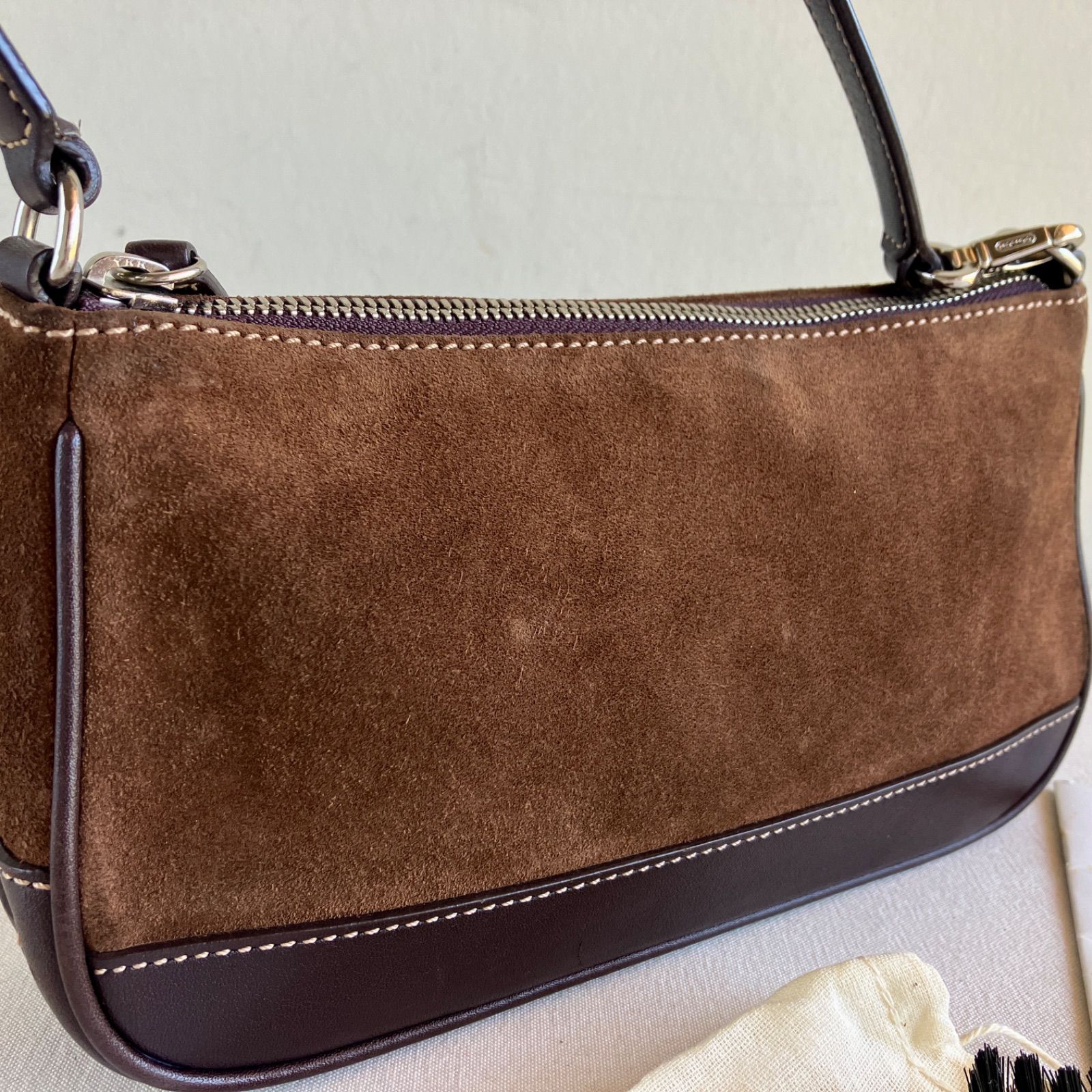Coach Vintage Hampton Demi Suede Baguette Mini Shoulder Bag Purse