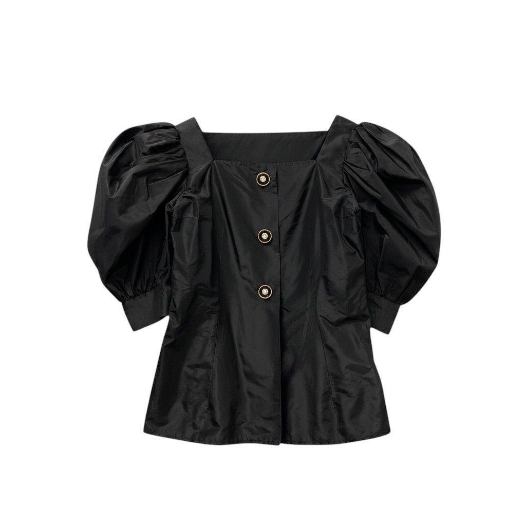 70e18 GIVENCHY ジバンシー パフスリーブブラウス カットソー スクエアネック トップス 日本製 ブラック コットン100％ レディース 女性用u02t