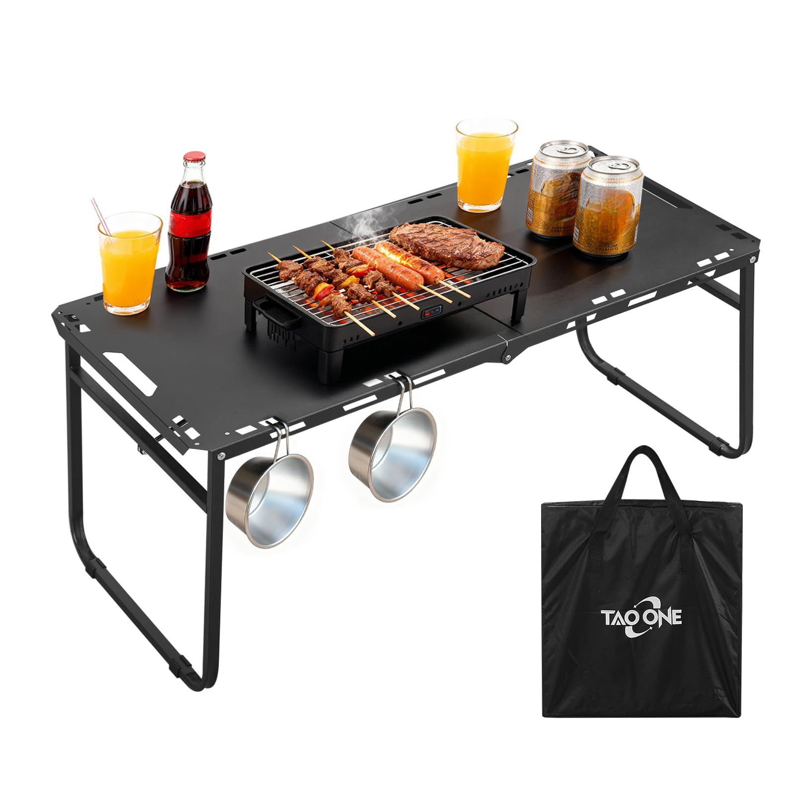 アウトドアテーブル 折りたたみ 103×49×45cm キャンプテーブル 軽量 スチール製 コンパクト収納 BBQ 調理台 耐熱・耐久 携帯バッグ付き ブラックts ef57e7d0