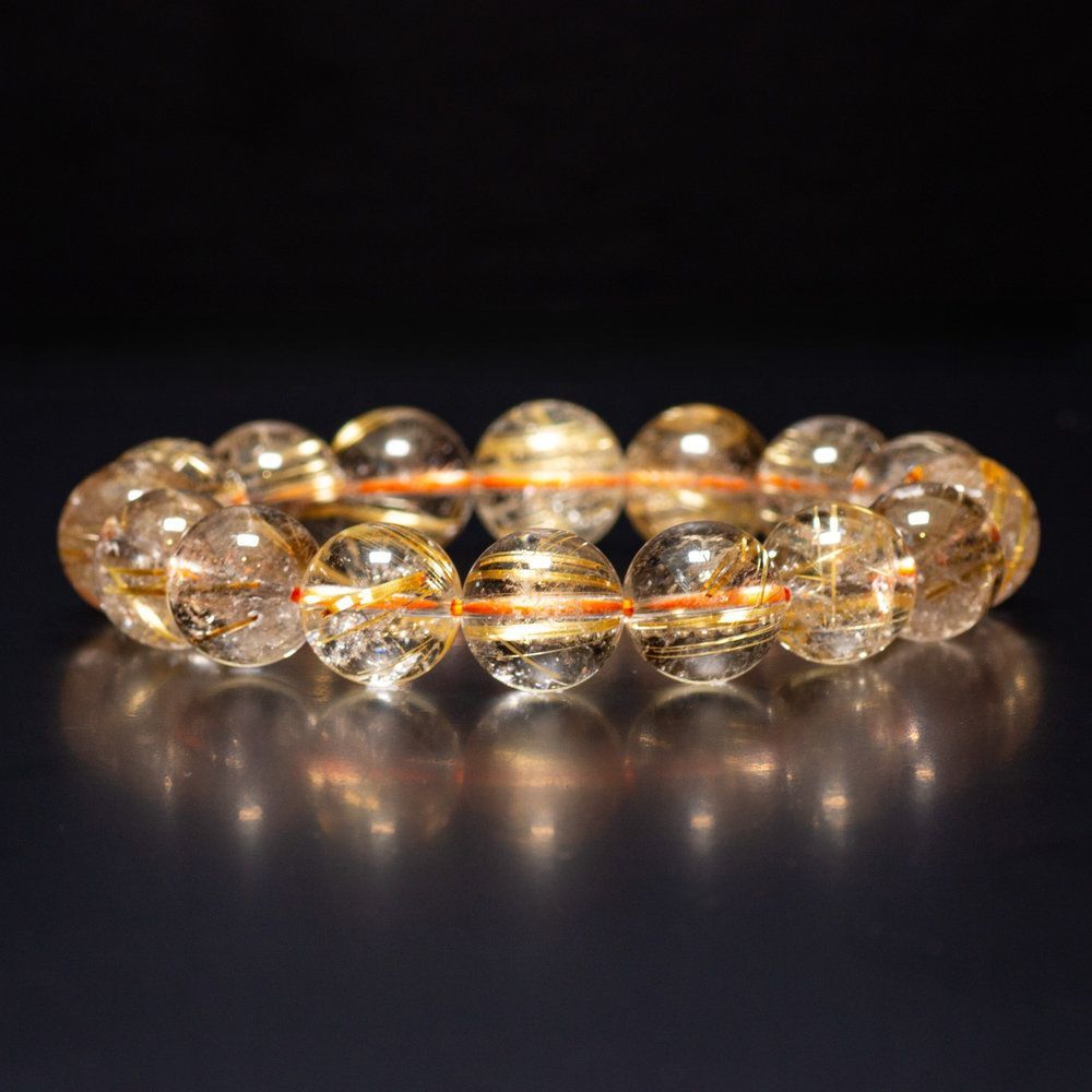 高品質ルチルクォーツ天然石ブレスレット 華やかで上品な手元に 13mm 