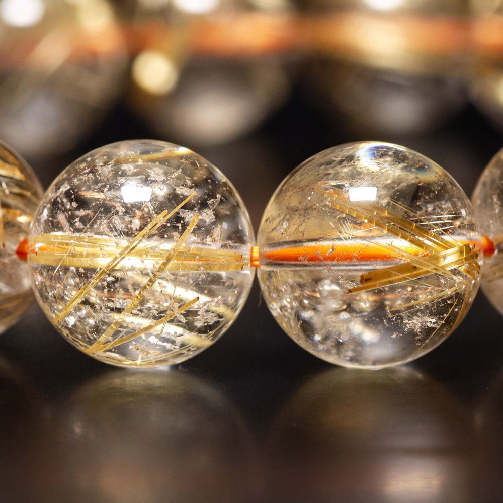 高品質ルチルクォーツ天然石ブレスレット 華やかで上品な手元に 13mm 