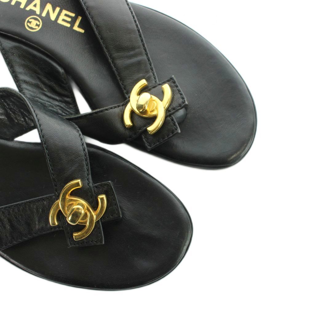 シャネル CHANEL トングサンダル ゴールド金具 ロゴ レザー ココマーク