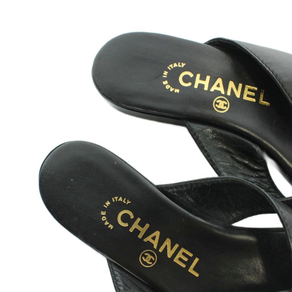 シャネル CHANEL トングサンダル ゴールド金具 ロゴ レザー ココマーク