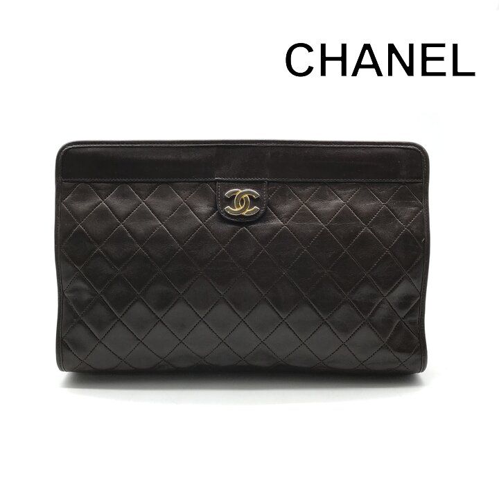 良品 CHANEL シャネル ココマーク マトラッセ ラムスキン クラッチ セカンド バッグ ブラウン カバン BAG a13016