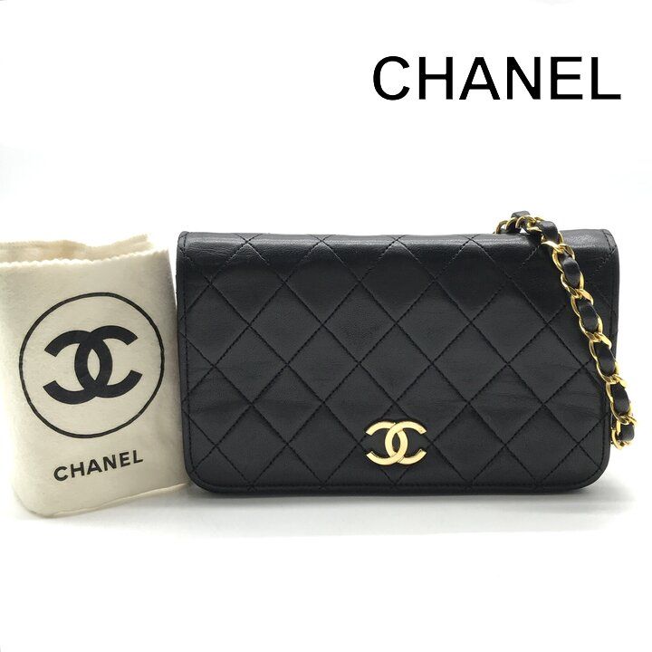 美品 CHANEL シャネル ココマーク ミニマトラッセ ラムスキン プッシュロック チェーン ショルダー バッグ ブラック ブランド カバン k7466