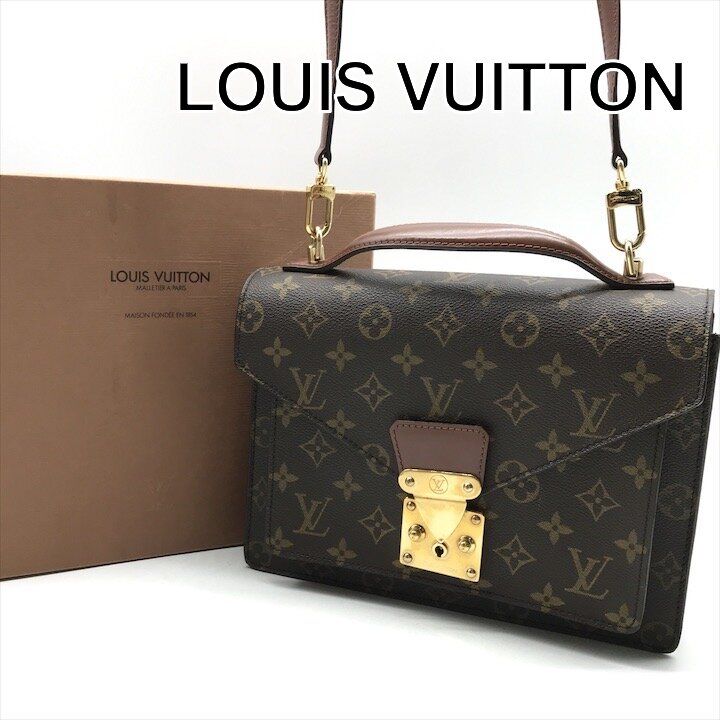 良品 LOUIS VUITTON ヴィトン モノグラム モンソー 2WAY ショルダー ハンド ビジネス バッグ ブラウン カバン BAG r920
