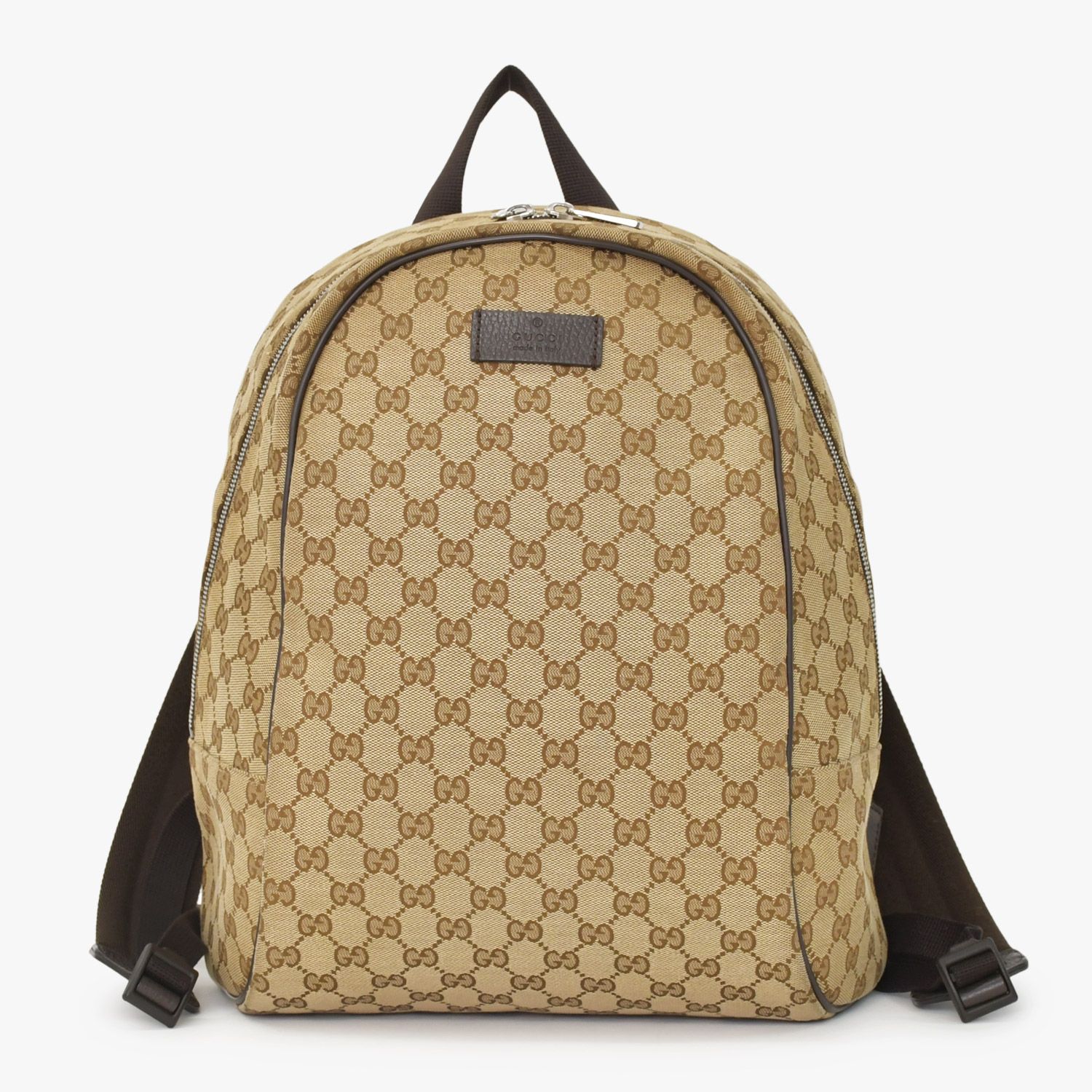 GUCCI グッチ GGキャンバスバックパック リュック ブラウン ベージュ 刻印入りレザー 449906 213048 GGパターン 美品 中古 4a002071