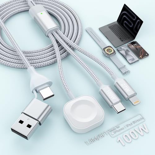 【2025新登場】充電ケーブル 3in1 充電コード 100W PD対応 5A急速充電 Lighting+Watch+USB C 3台同時給電可能 iPhone 16 15 Pro Max、Galaxy S24 S23 S22 S21 S25 5cc52285
