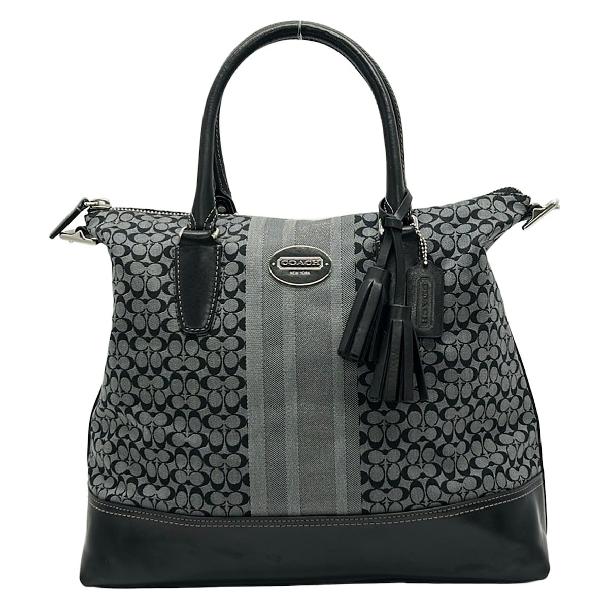 COACH(コーチ) ハンドバッグ レガシーシグネチャーストライプ ローリーNS 19920 グレー×黒 ラメ レザー
