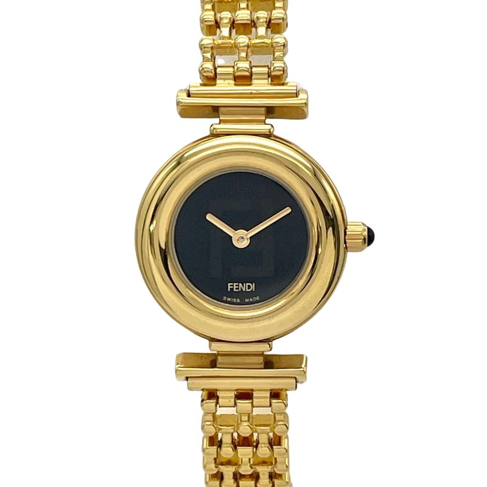 フェンディ FENDI 320L 腕時計 ブラック文字盤 ゴールド 稼働品 レディース【中古】
