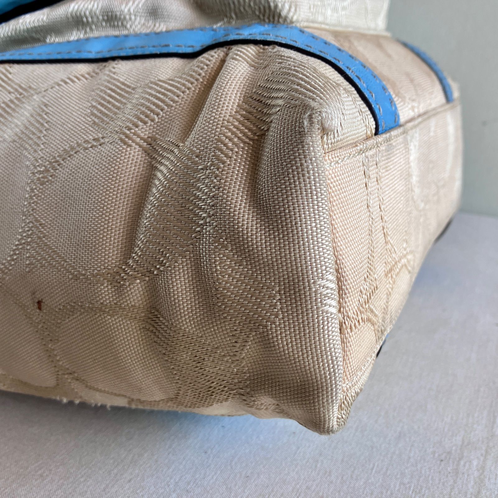 Coach Vintage Signature Blue Canvas Leather Shoulder Tote Bag Y2K 