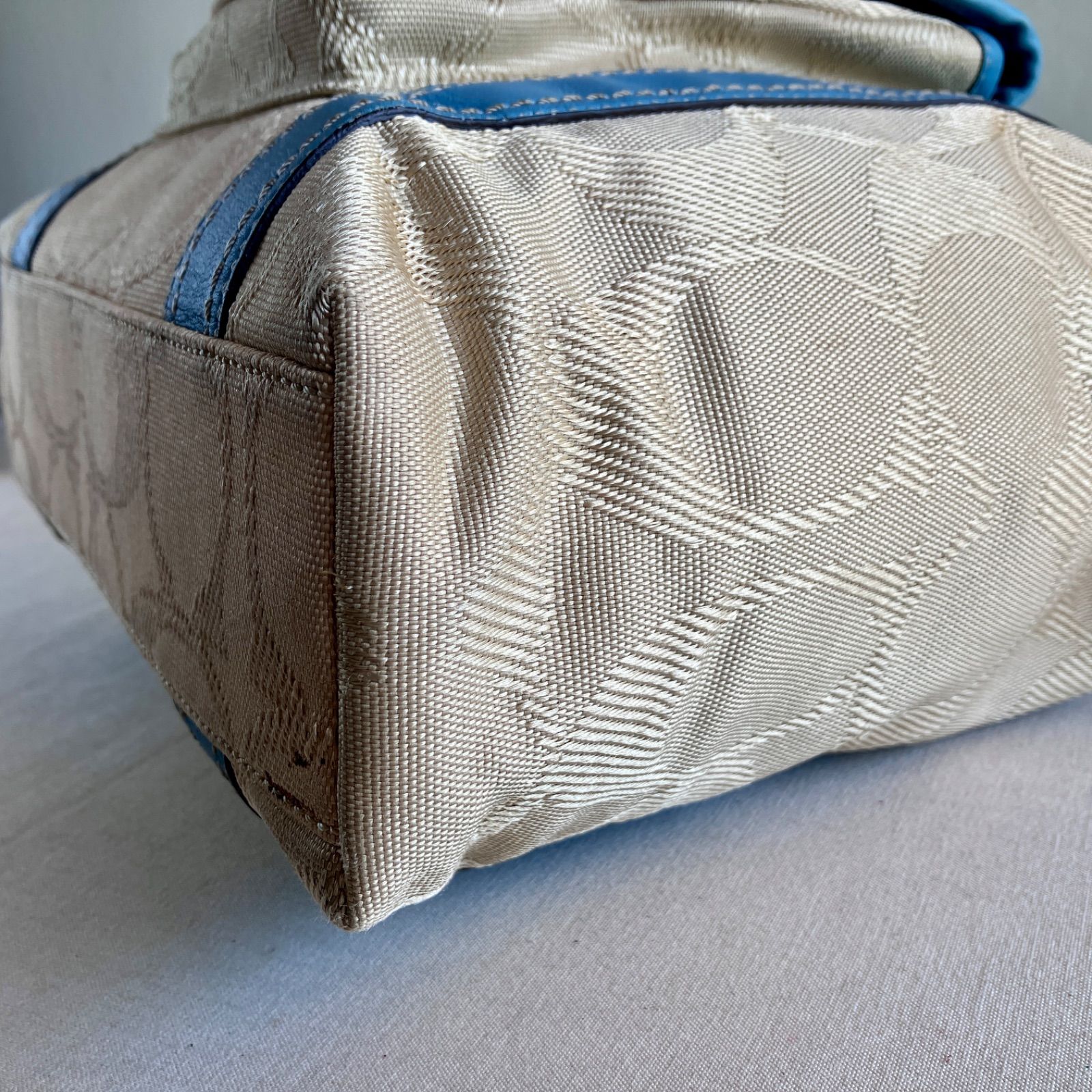 Coach Vintage Signature Blue Canvas Leather Shoulder Tote Bag Y2K 