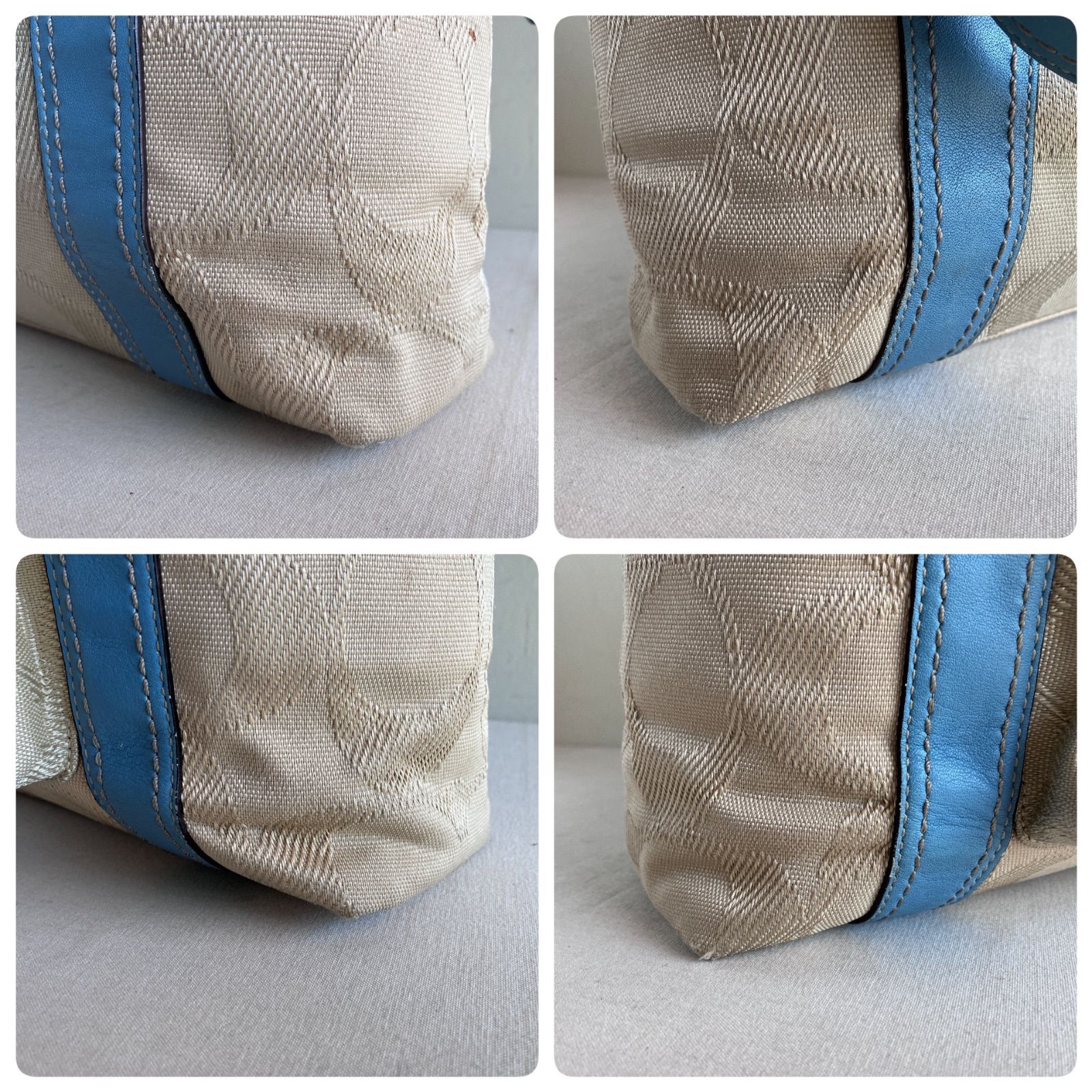 Coach Vintage Signature Blue Canvas Leather Shoulder Tote Bag Y2K 