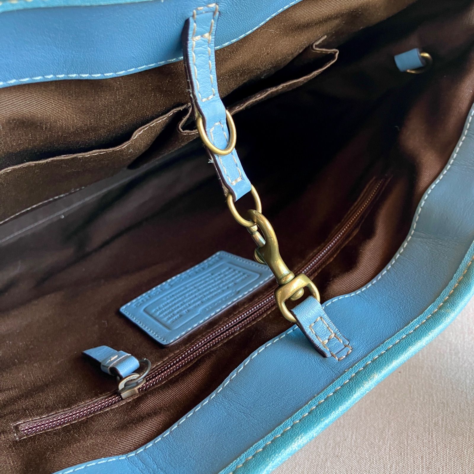 Coach Vintage Signature Blue Canvas Leather Shoulder Tote Bag Y2K 