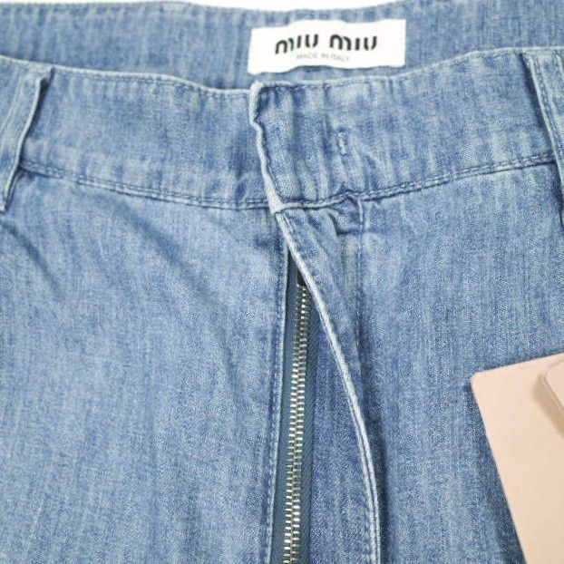 MIU MIU ミュウミュウ イタリア製 Chambray Denim Pants ロゴ刺繍