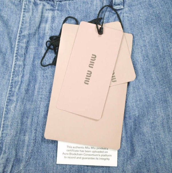 MIU MIU デニム シャンブレー パンツ 36 MIU MIU ミュウミュウ イタリア製 Chambray Denim Pants ロゴ刺繍