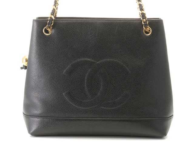CHANEL シャネル バッグ ココボール付チェーンショルダートートバッグ ブラック/GP キャビ ﾊﾞｯｸﾞ トートバッグ キャビアスキン ブラック レディース【中古】433