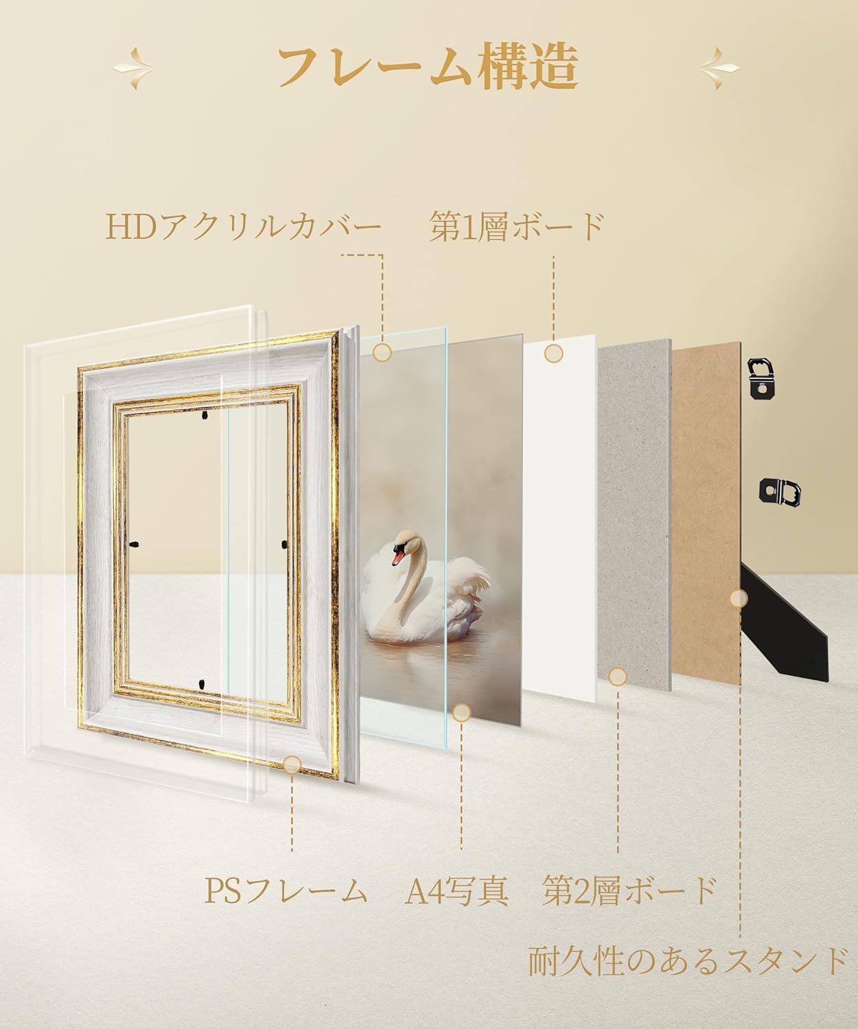 Afuly 額縁 A4 フォトフレーム おしゃれ 写真立て アンティーク風 置き