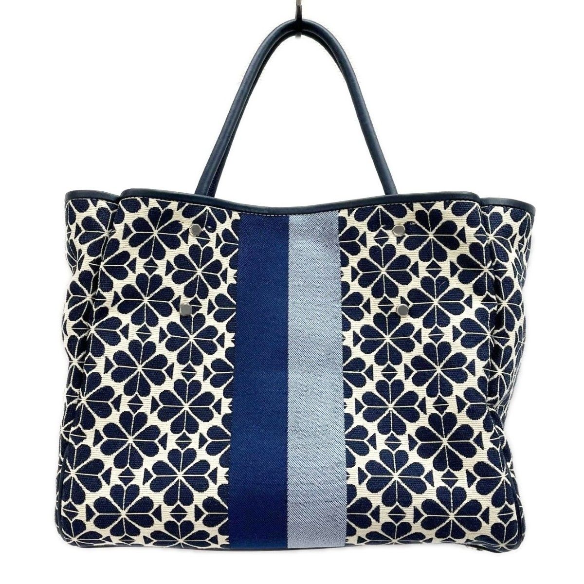 （美品）ケイトスペード☆トートバッグ M フラワージャガード ネイビー Kate Spade NEW YORK ケイトスペード フラワージャガード トートバッグ