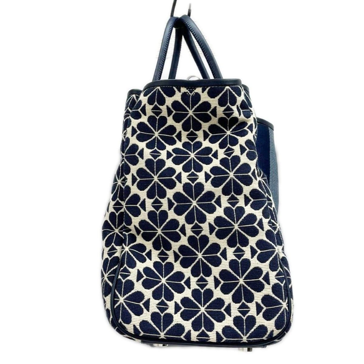 （美品）ケイトスペード☆トートバッグ M フラワージャガード ネイビー Kate Spade NEW YORK ケイトスペード フラワージャガード トートバッグ