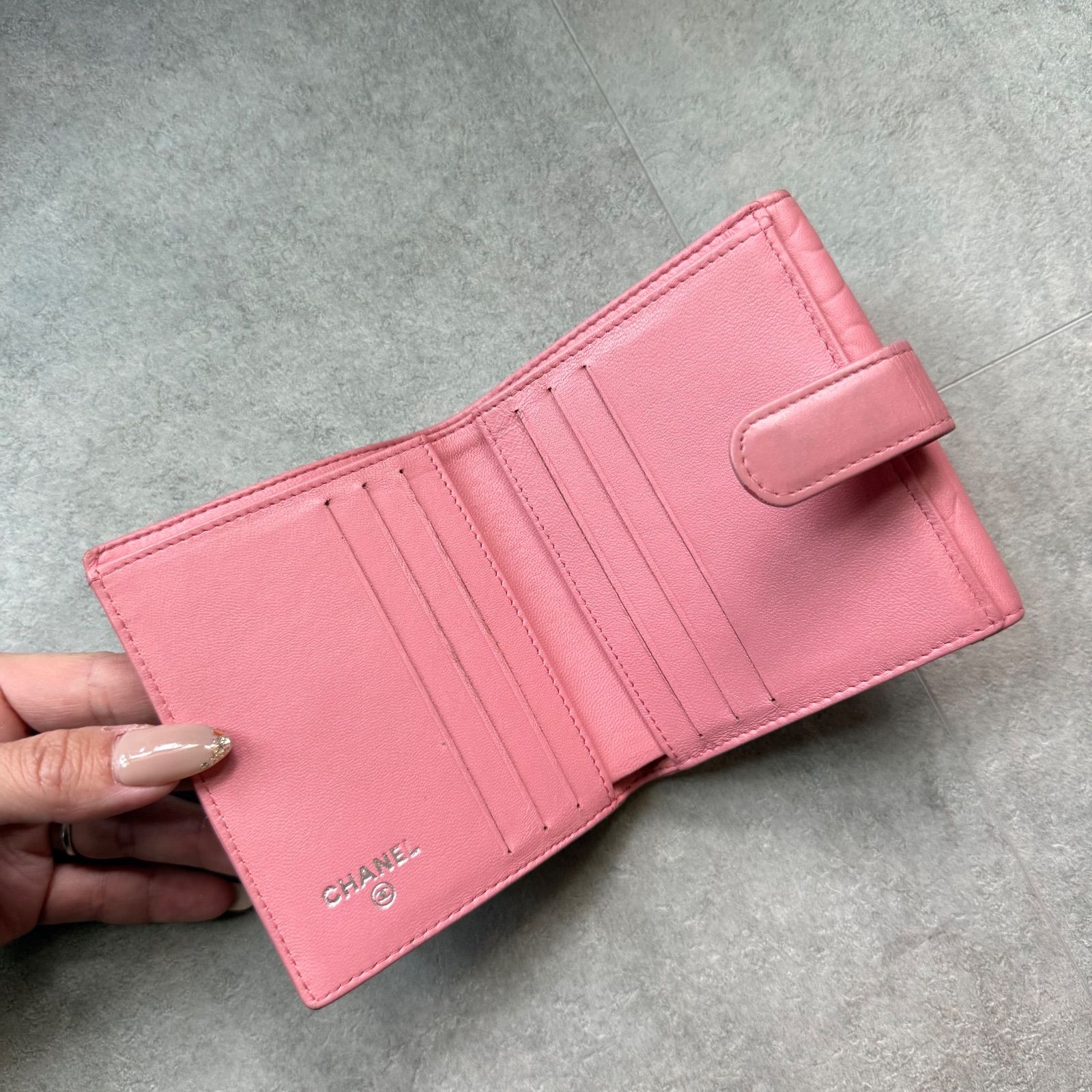 美品 CHANEL シャネル カメリア ココマーク 二つ折り財布 wホック