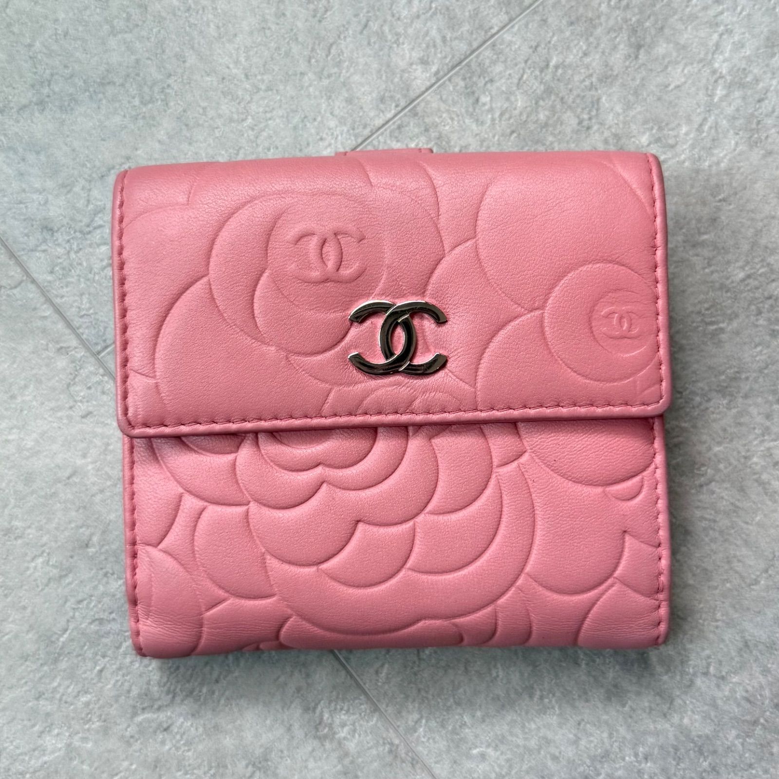 美品 CHANEL シャネル カメリア ココマーク 二つ折り財布 wホック
