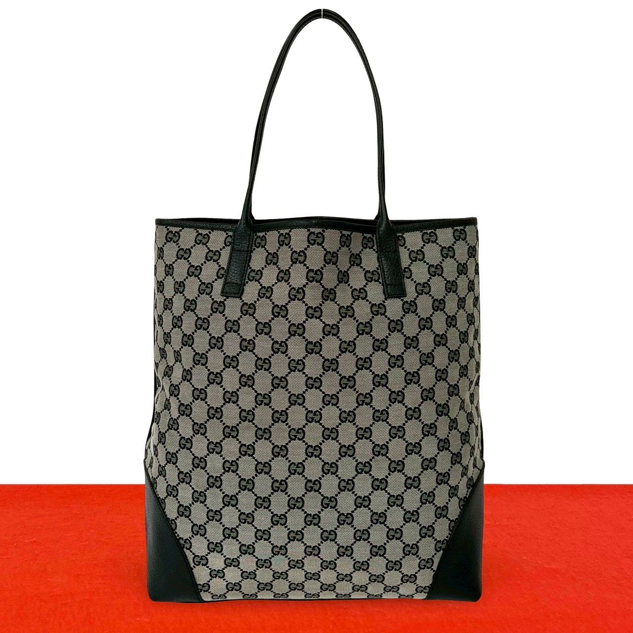 極 美品 GUCCI グッチ GG 柄 GG キャンバス レザー 本革 トートバッグ セミ ショルダーバッグ ビジネスバッグ ブラック 黒 75114